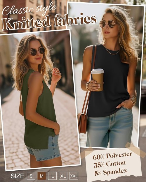 Ficerd Women's Sleeveless Tops - Casual Summer Tunic Tanks in Solid Colors | 4 Pack