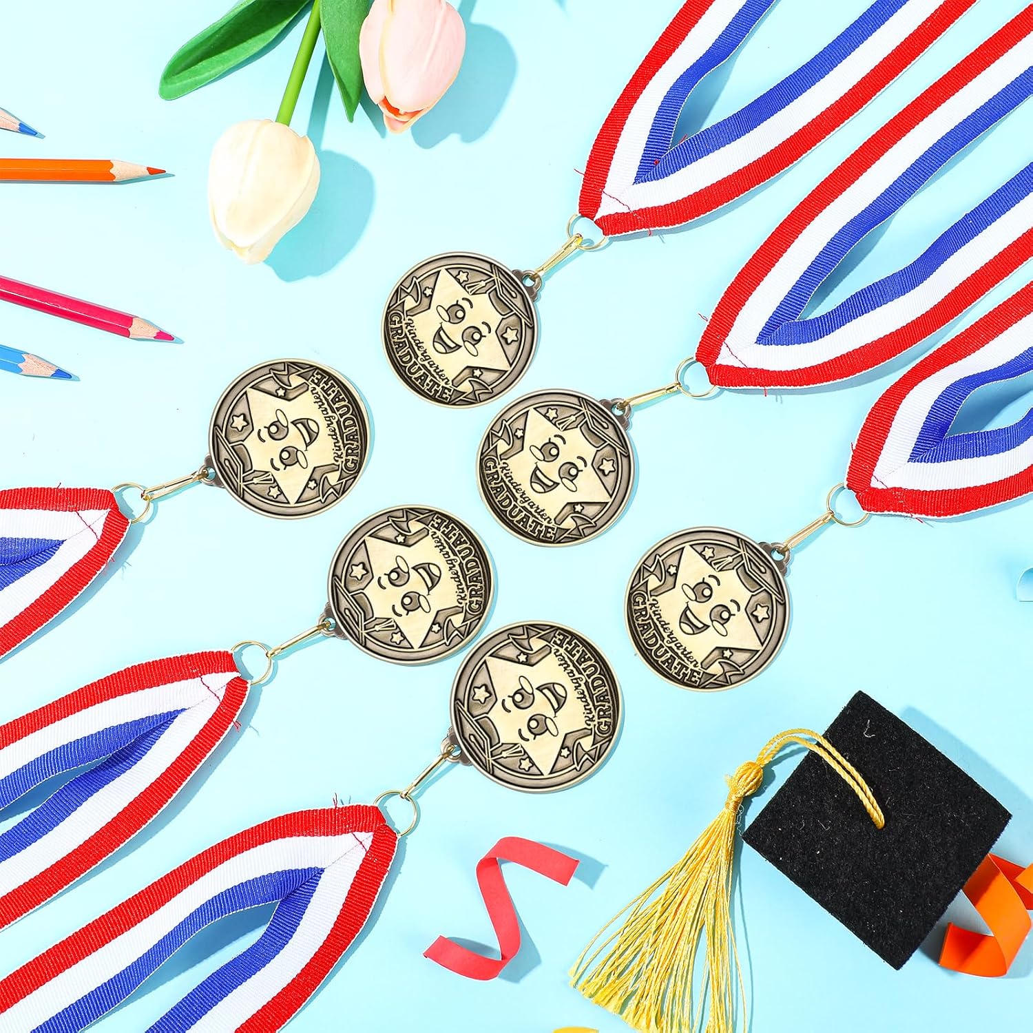 Remuuly Kindergarten Graduation Medals - 30/60 Pcs 2'' Award Medallions with Neck Ribbons | Perfect Congrats Gifts for Kids