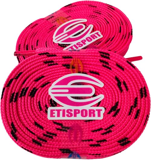 ETISPORT Pair of professional flat laces, for hockey, ice boots, line on wheels. Resistant. Length 3 m - 118in each. (Neon Pink)
