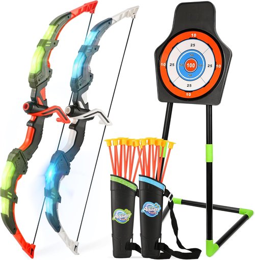 Handwell Bow and Arrow Set - LED Light-Up Archery Toy for Kids with Suction Cup Arrows