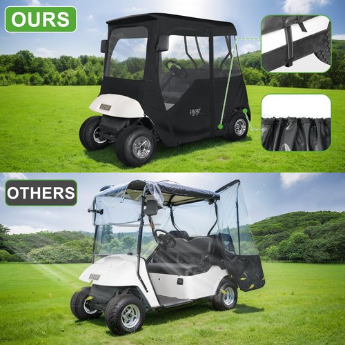 10L0L 2 Passenger Golf Cart Driving Enclosure for EZGO TXT/RXV Model, 4-Sided Clear Window 600D Rain Cover All Weather Windproof Waterproof Snow-Proof - Deluxe Edition