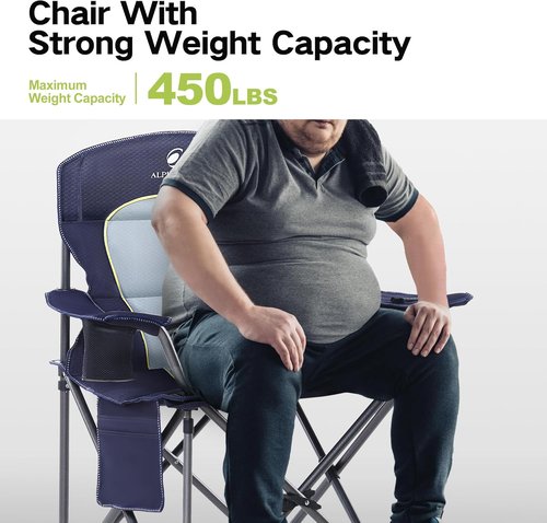 Green Party Folding Camping Chair - Oversized Heavy Duty with Cooler Bag & Cup Holder | Collapsible Padded Arm Chair