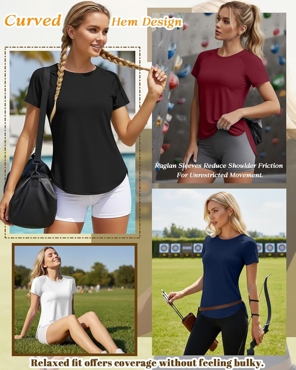Oakgarden Women's Workout Tops - 4 Pack Short Sleeve Shirts with UV Protection & Quick Dry | Athletic Running Outfits