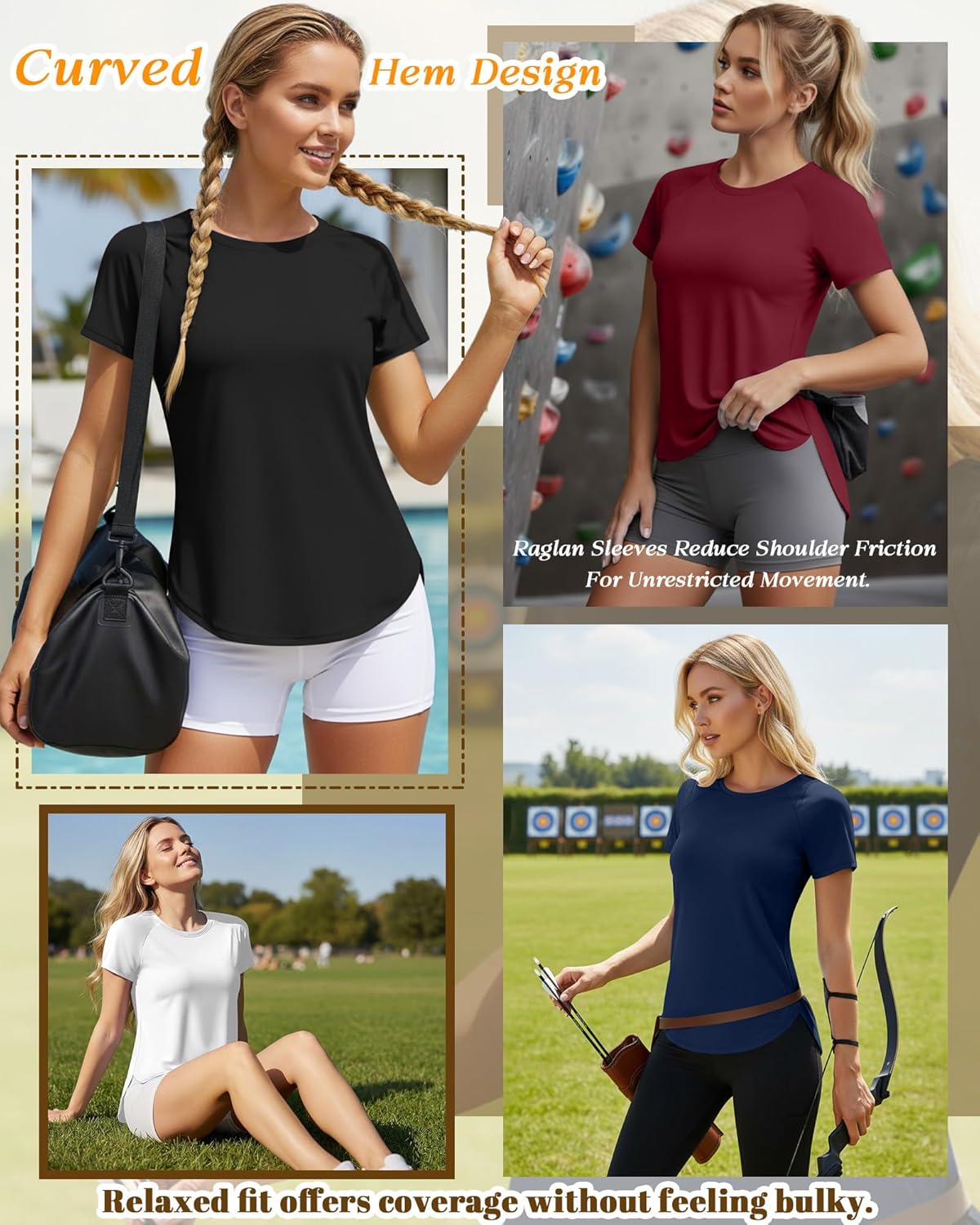 Oakgarden Women's Workout Tops - 4 Pack Short Sleeve Shirts with UV Protection & Quick Dry | Athletic Running Outfits