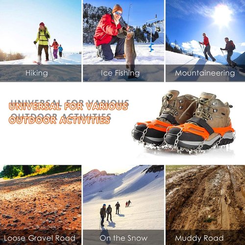 Crampons Ice Cleats Traction Snow Grips for Boots Shoes Women Men Anti Slip Steel Spikes Safe Protect for Hiking Fishing Walking Climbing Mountaineering