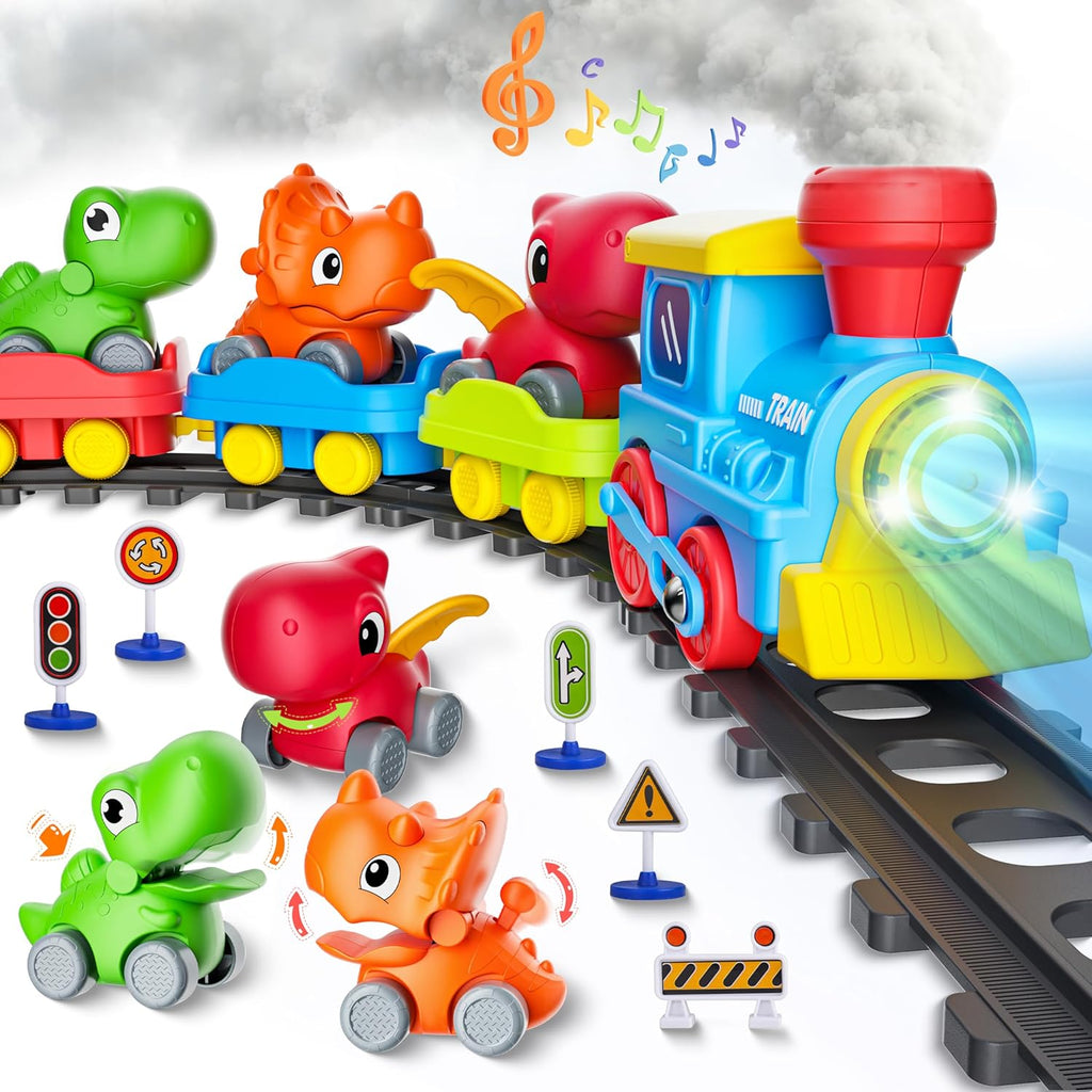 Skiennix Electric Train Set for Toddlers - Musical Steam Train with Lights & Dinosaur Cars | Perfect Gift for Ages 1-6