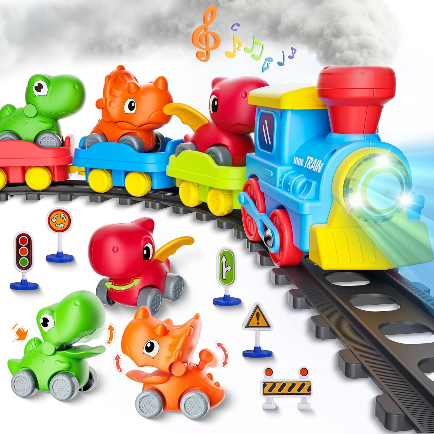 Skiennix Electric Train Set for Toddlers - Musical Steam Train with Lights & Dinosaur Cars | Perfect Gift for Ages 1-6