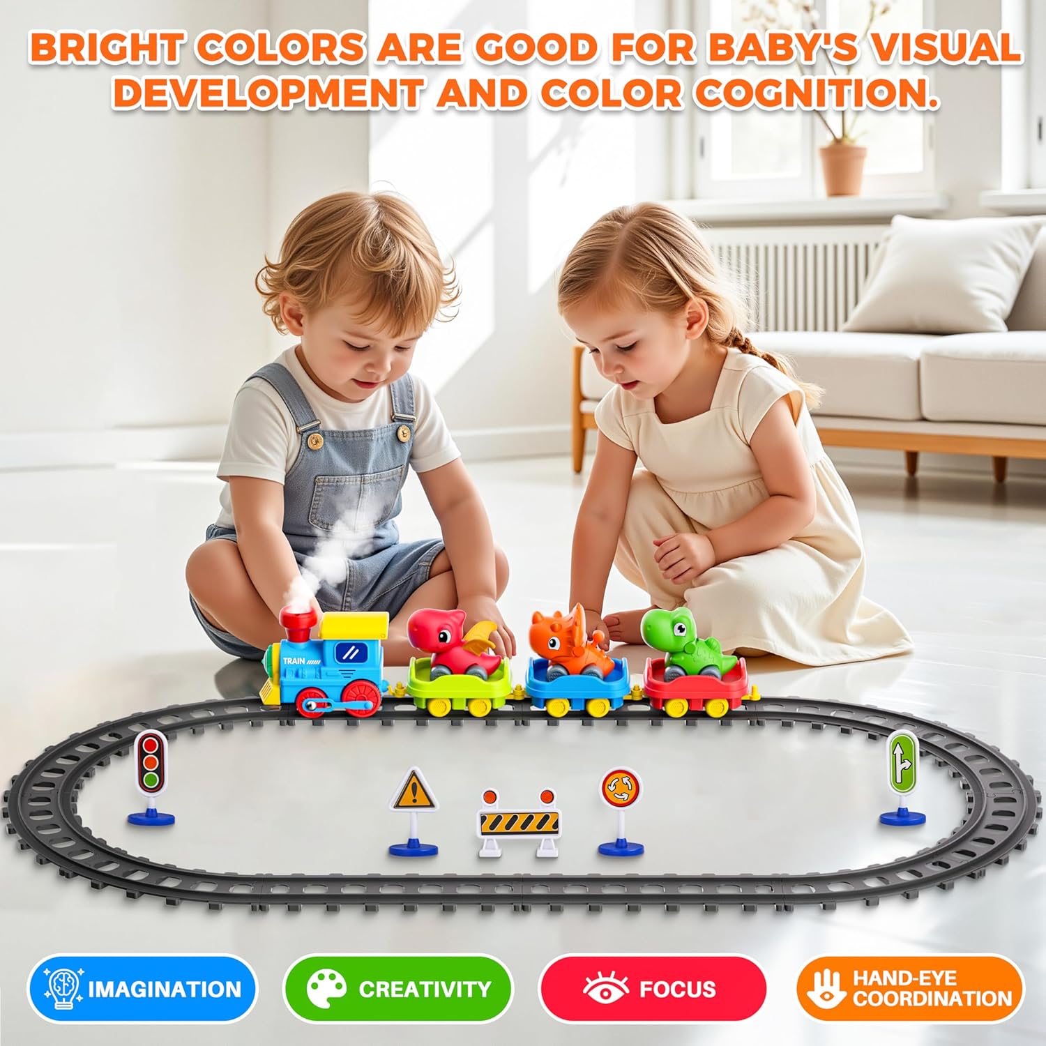 Skiennix Electric Train Set for Toddlers - Musical Steam Train with Lights & Dinosaur Cars | Perfect Gift for Ages 1-6