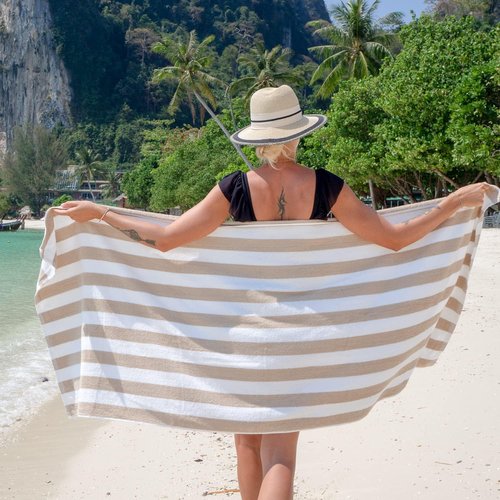 Arkwright California Cabana Stripe Beach Towels - Pack of 4, Oversized 30 x 70 in, Quick-Dry 100% Cotton Set