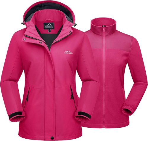 MAGCOMSEN Women's 3-in-1 Ski Jacket - Water-Resistant, Warm Fleece Lined, Windproof | Winter Hiking Coat