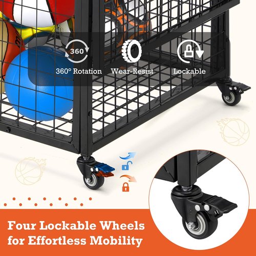 AECOJOY Rolling Basketball Cart - Versatile Sports Equipment Organizer with Wheels for Indoor & Outdoor Use