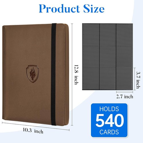 Fabmaker Premium 9 Pocket Card Binder - Sturdy Trading Card Album for 540 Cards | Brown PU Cover