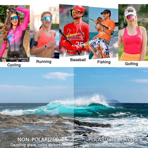 SPOSUNE Polarized Cycling Glasses for Men Women, UV400 Bike Sunglasses - Sport Eyewear for Bicycle Baseball Running MTB