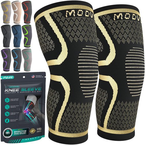 Modvel Compression Knee Brace - 2-Pack Support Sleeves for Running & Pain Relief | Ideal for ACL & Arthritis