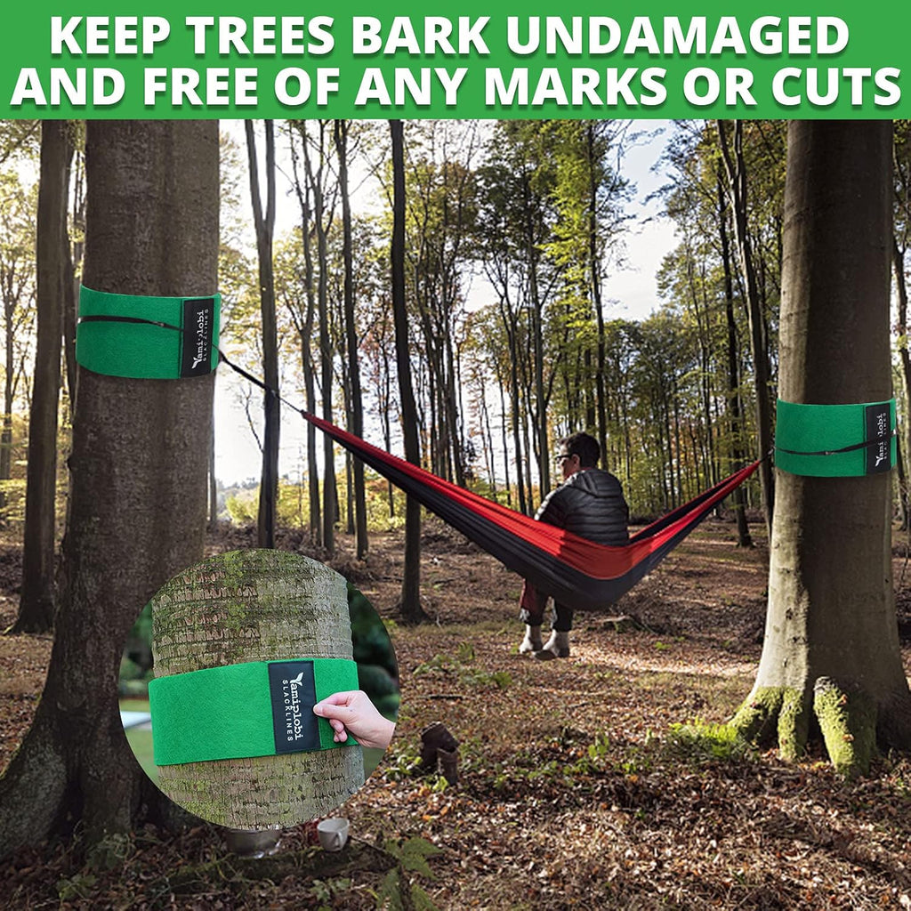 Tree Protector Kit - 60" x 6" Non-Slip Felt Wraps with Anti-Slip Straps | Ideal for Slacklines & Ziplines - Green