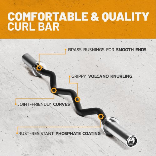 EZ Curl Bar [Bells of Steel] EZ Bar Olympic Curl Barbell for Bicep, Tricep Workouts, 2-Inch Curling Barbell with Angled Grips for Home Gym, 500lb Weight Capacity