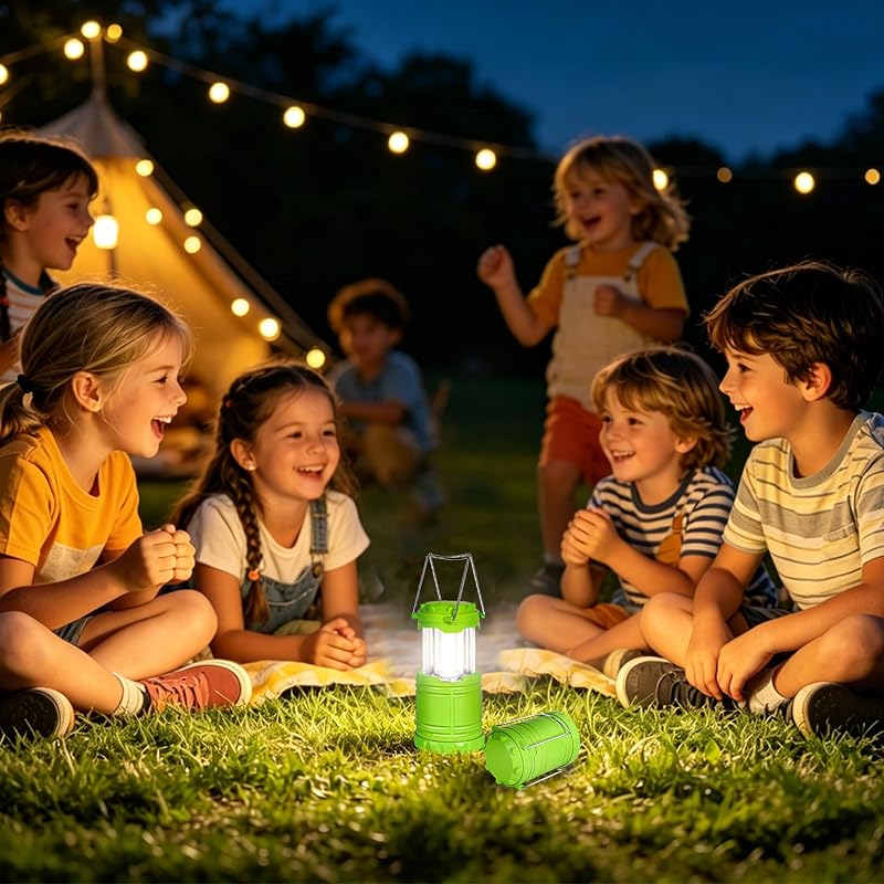 4-Pack Mini LED Green Camping Lanterns - 250 Lumen, 360° COB Light, ABS Portable & Collapsible (Variation: 4)