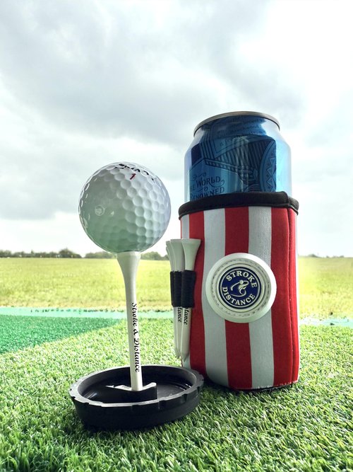 Can Cap Tee 3 Pack – Beverage Sealing Can Cover and Variable Height Golf Tee Combo – Red, White & Blue Patriotic Set