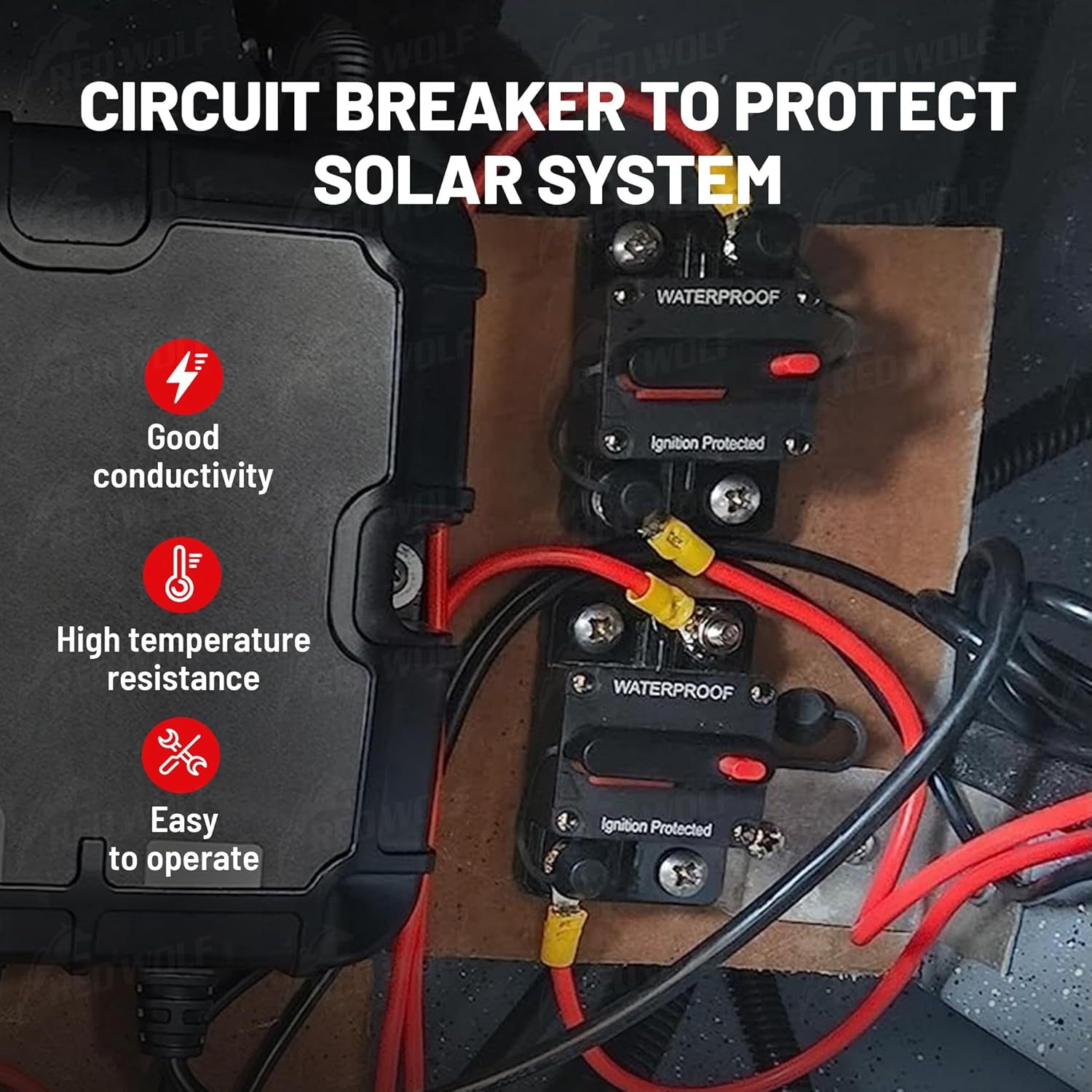 RED WOLF Waterproof 100Amp Circuit Breaker - Inline Fuse with Manual Reset for Marine & ATV 12V-48V DC