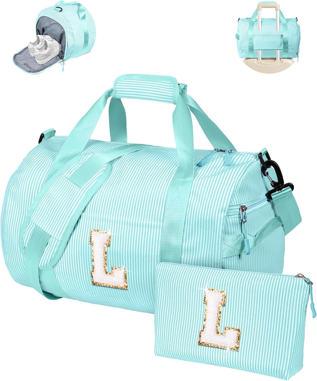 Skiennix Girls Travel Duffle Bag - Personalized Overnight Bag with Shoe Compartment | Trendy Weekend Bag (Letter L)