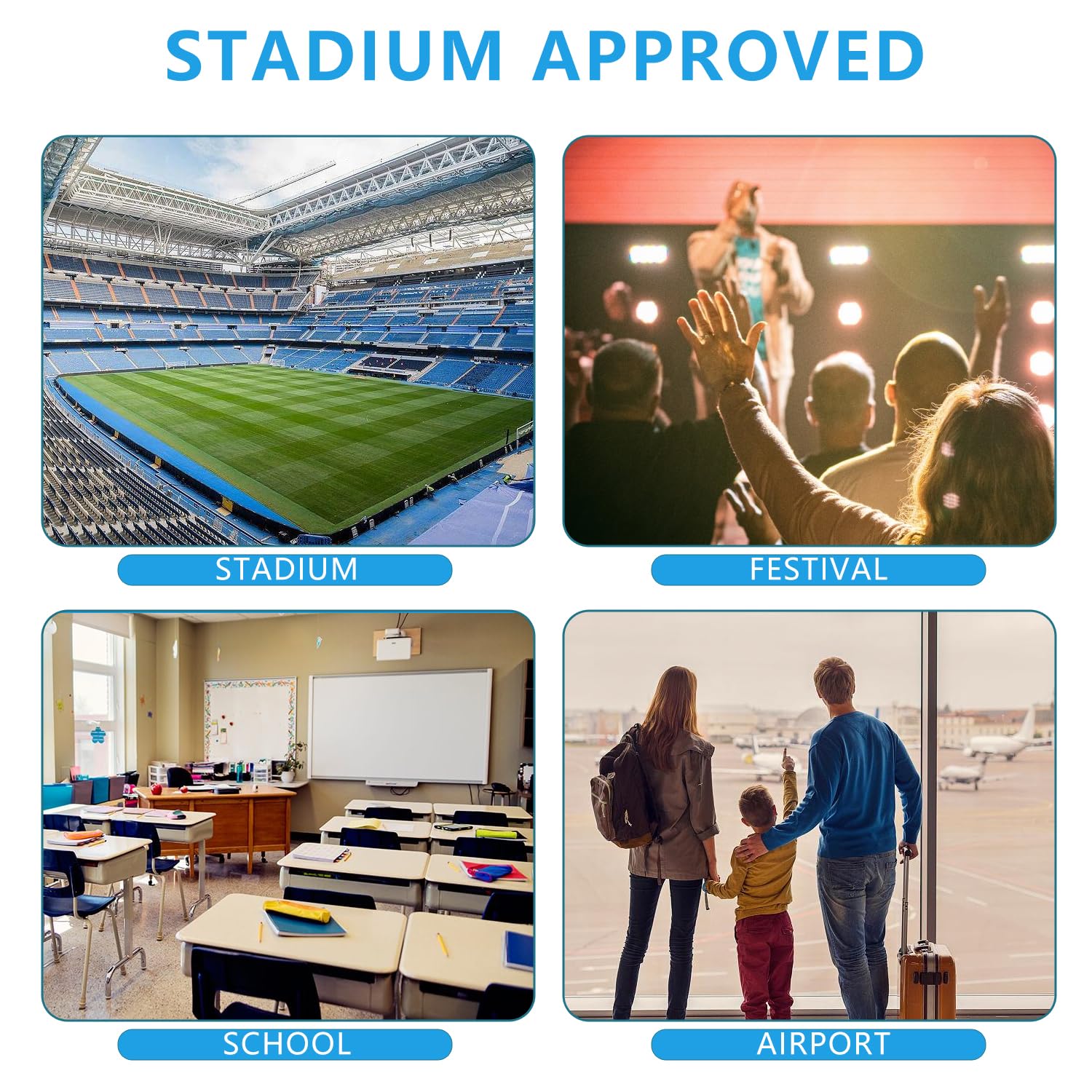 Fammart Clear Backpack Stadium Approved 12x6x12 - Kids & Small Adult Transparent Backpack for School, Work, Sports, Concerts - Clear Bag
