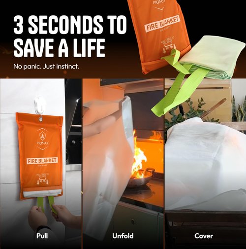primyx Emergency Fire Blanket 40"x40" (1-Pack) – Fireproof Survival Blanket for Home, Kitchen, RV & Camping – Smothers Grease & Electrical Fires – Reusable, Pet & Family Safe Fire Safety Gear