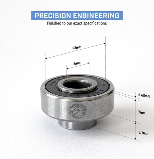 Dragon Skateboard Bearings Set (8 Pack) - 608 Longboard Bearings for Skateboard Inline & Roller Skate - Easy Install Built in Bearings - Guaranteed for Life (Built)