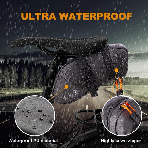 NDakter Bike Seat Bag, 2L Large Capacity Bicycle Saddle Bag, Waterproof Bike Pouch Under Seat, Storage Space Adjustable Bike Storage Bag with Large Reflective Coating, Bike Tool Pack for Adult Bike