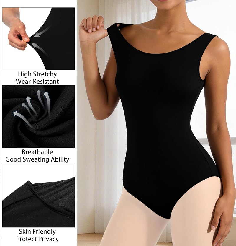 MOLLDAN Women Tank Ballet Leotard with Tights – Black, Medium, Variation 1