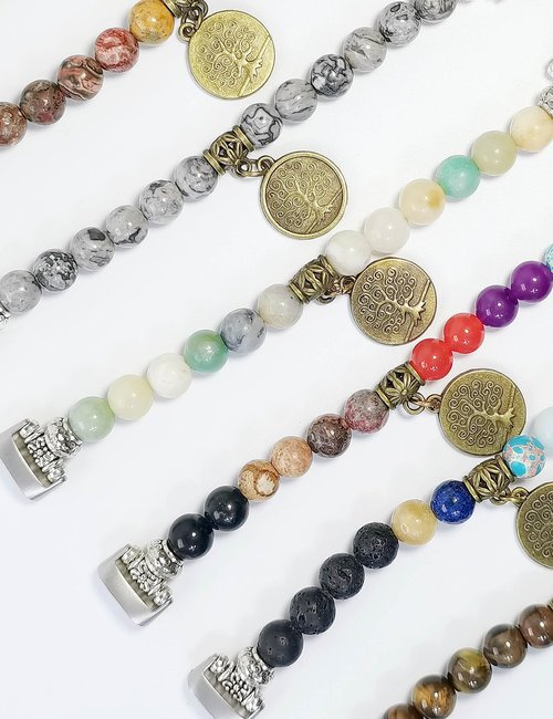FTWIND Compatible with Fitbit Luxe Band Agate Natural Gemstone Beads Boho Bracelet for Women Energy Stones Healing Crystal Chakra Tree of Life Obsidian 6"-6½"