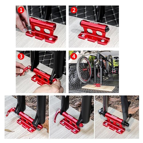 Fancyes Bike Fork Mount Car Roof Rack Support Bike Stand Aluminum Alloy Accessories Quick Release Thru Axle Carrier Bicycle Front Fork Fixed Clip, Red