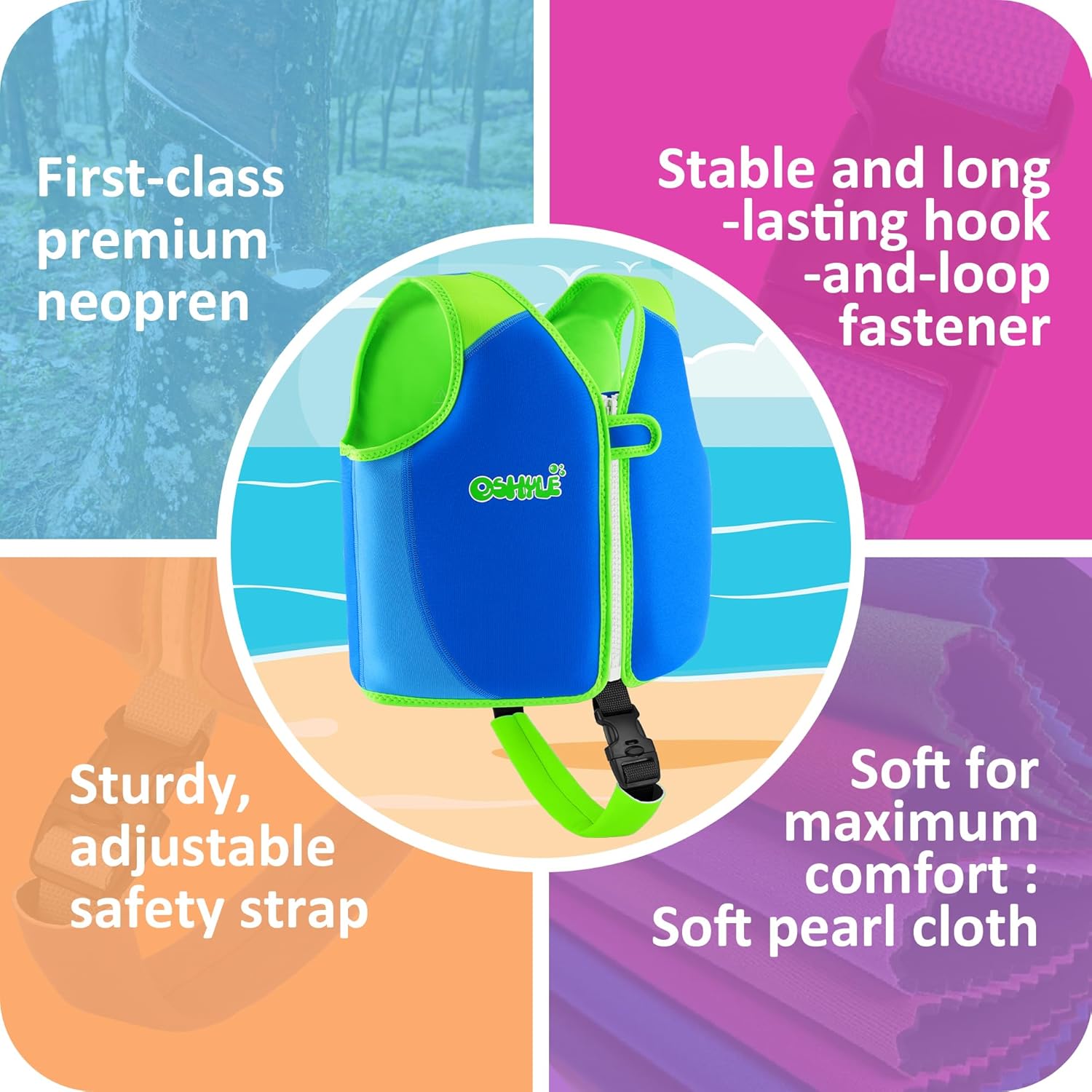 Skiennix Kids Swim Vest - Neoprene Swim Trainer with Crotch Strap for Ages 1-9 | Adjustable Fit for Boys & Girls