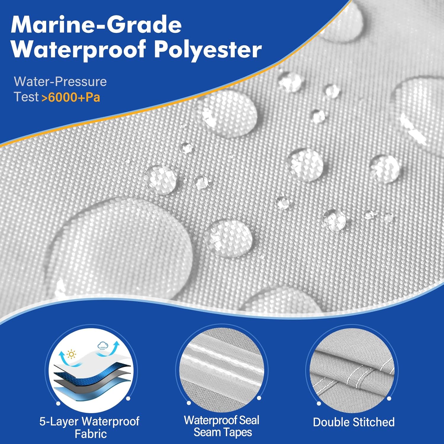 1200D Waterproof Boat Cover - Heavy Duty Protection for 16' to 18.5' Bass & V-Hull Boats - Gray