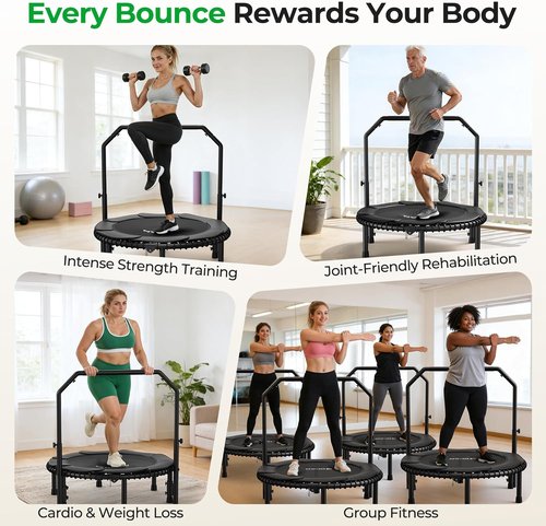 BCAN BT2 Mini Rebounder Trampoline - 450/550LBS Capacity, Adjustable Handle, Indoor/Outdoor Fitness - 40IN/48IN