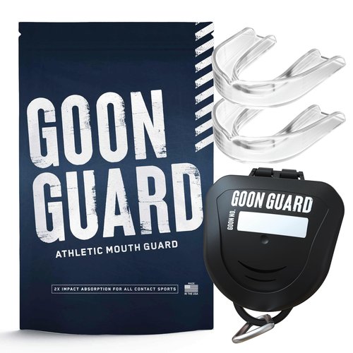 Goon Guard Hockey Mouth Guard Strapless - Hockey Mouth Guard for Adults & Braces: 2X The Impact Absorption, Made in The USA, Case Included (Clear & Clear)