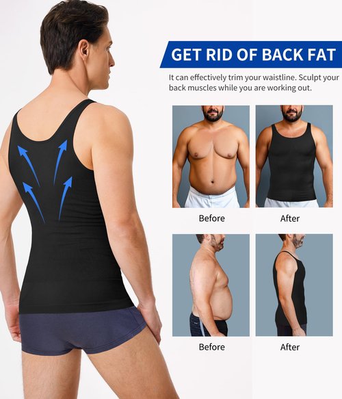MOLUTAN Compression Shirt Men Tank Top Undershirt Slimming Body Shapewear Tummy Control Gynecomastia Sleeveless Black
