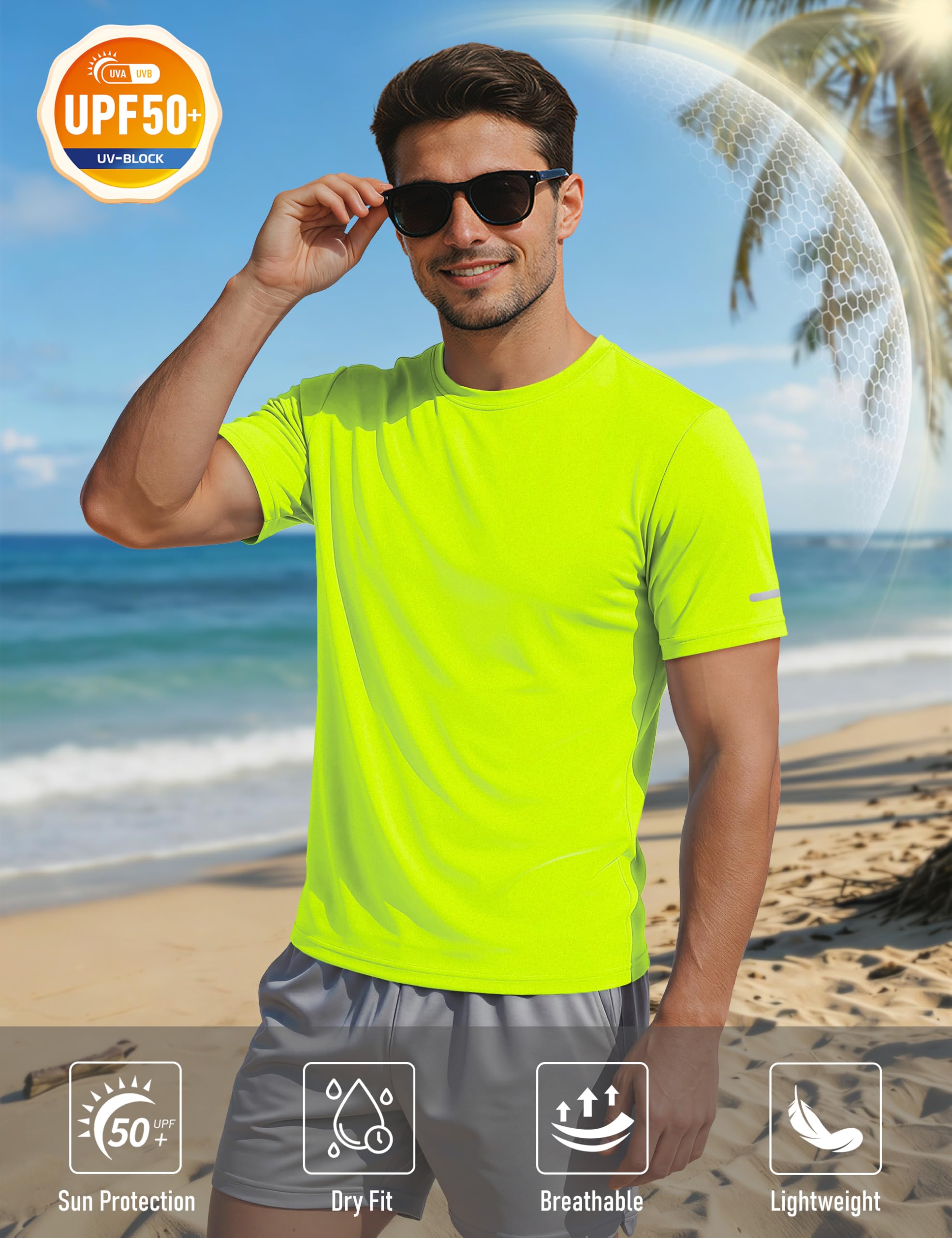 MAGCOMSEN Workout Shirts for Men Sun Protection Quick Dry Moisture Wicking Short Sleeve Tshirt Athletic Running Gym Dry Fit Rash Guard Green L