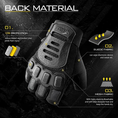 ZUNE LOTOO Fingerless Tactical Gloves for Men, Half Finger Motorcycle Gloves with Impact Protection, Black Palm Padded Safety Work Gloves for Paintball Airsoft Range Tac Female Women(Small)