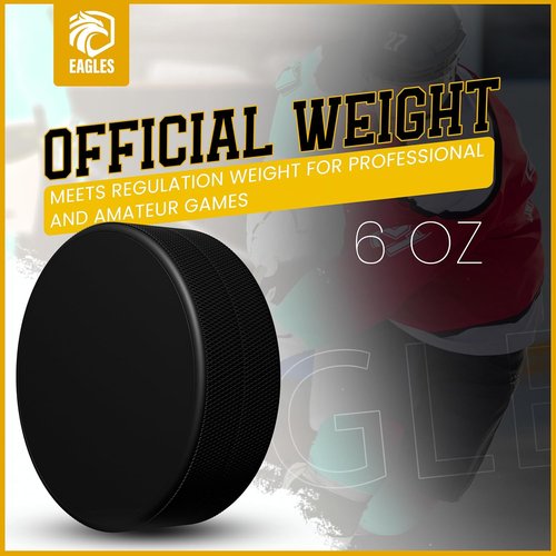 EAGLES Ice Hockey Pucks - Official Regulation Weight & Size | High-Grade 6 oz Diameter, 3" Thickness, Black