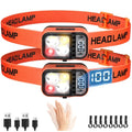 DARKBEAM LED Headlamp High Lumens USB Rechargeable Dual Light Headlight for Hardhat with Motion Sensor, Digital Power Display, Up/Down Adjustable, Waterproof Head Lamps for Camping, Repairs, 2 Pack