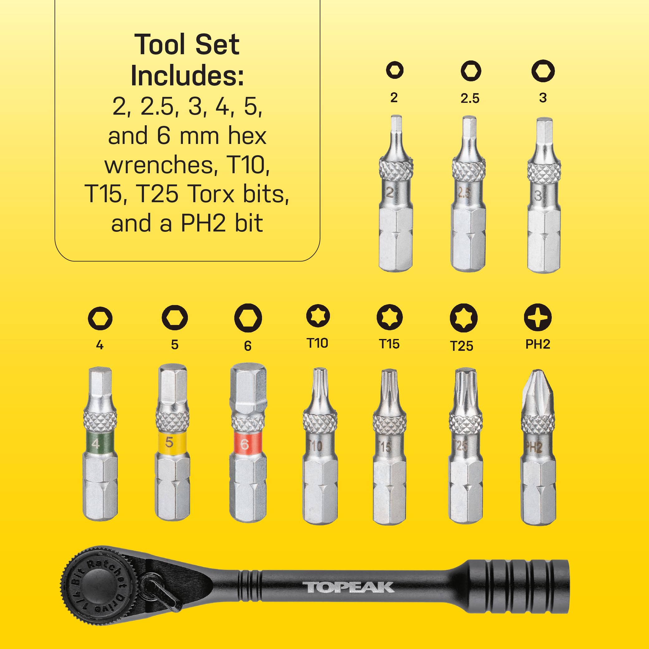 Topeak Ratchet Rocket Essential – Lightweight Compact Ratchet Tool Set with 10 Hardened Steel Bits, Magnetic Bit Holder, and Nylon Carry Bag for Cyclists