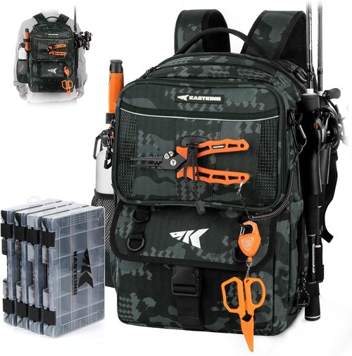 KastKing BaitSpace 50L Fishing Tackle Backpack - Removable Bait Binder & 2 Rod Holders