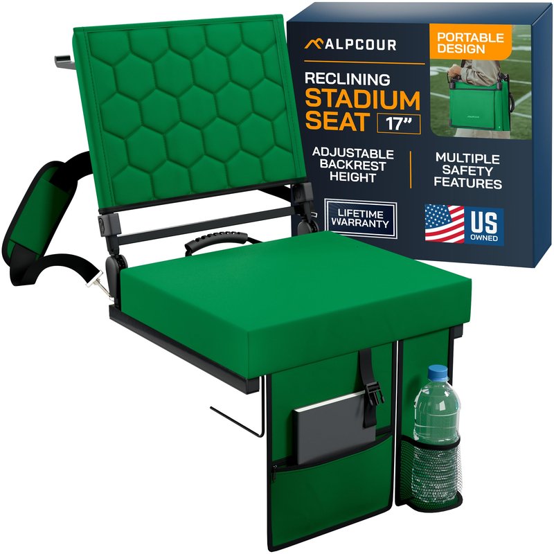 Folding Reclining Stadium Seats with Back Support for Bleachers, Bleacher Chairs with Back and Cushion Seating for Football, Camping Chair, Kayak Seat, Canoe, Paddle Board, Concerts, & Sports Events