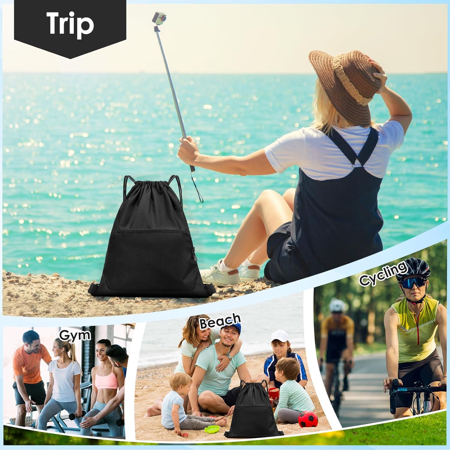 Skiennix Sports Gym Drawstring Backpack - Reusable Cinch Bag for Basketball & Soccer