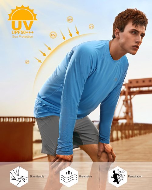 Isnowood Sun Protection Shirts for Men - UPF 50+ Long Sleeve UV Quick Dry Rash Guard | Ideal for Fishing & Hiking