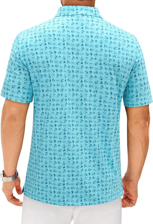 Alimens & Gentle Men's Moisture-Wicking Polo Shirt - Short Sleeve Printed Golf & Tennis Style