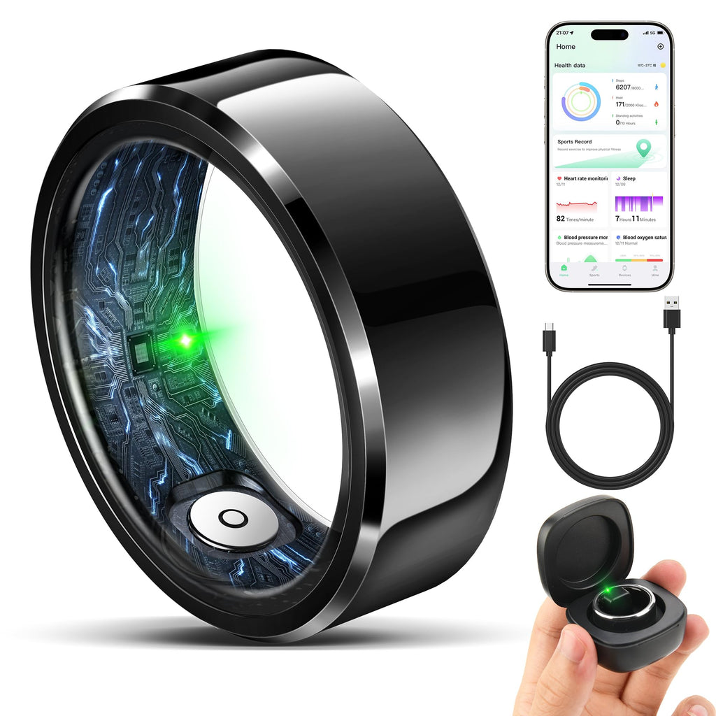 RIFESI Smart Ring for Women Men, Fashion Minimalist Fitness Ring & Sleep Tracker Ring with Heart Rate, Blood Pressure,5ATM Waterproof Health Ring,Gifts for Women Men Gift,No Subscription (11,Black)