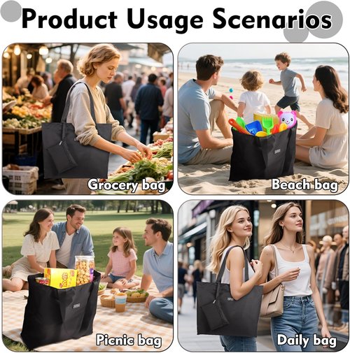 AOTIAN Heavy Duty Reusable Grocery Bags - 20L Thickened Polyester, Water-Resistant, Machine Washable Tote Bag