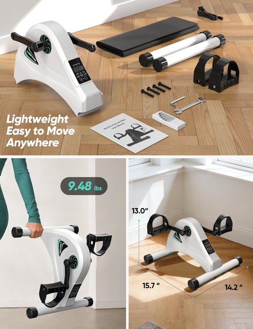 LUBBYGIM Mini Exercise Bike, Under Desk Bike Pedal Exerciser for Seniors & Physical Therapy, Electric Motorized Foot Pedal Machine for Arm and Leg Fitness, 6 Speed Levels
