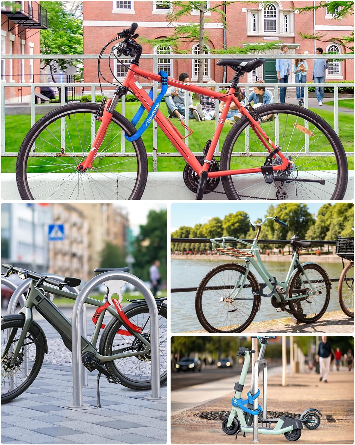 Sportneer Bike Lock - High Security 5-Digit Combination Chain Lock | Keyless & Heavy Duty, 3.2/3.6/4ft Options